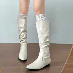 LIZAKOSHT  -  Cosy Soft Leather Women Knee High Boots Fashion Slip On Knight Long Booties Winter Internal Elevation Shoes Zapatos De Mujer