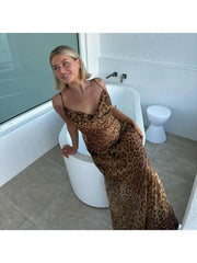 LIZAKOSHT - Sexy Leopard Print Dress Women Sleeveless Backless Hip Party Dresses Female Beach Sling Dress V-neck Empire Female Dresse