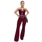 LIZAKOSHT - Elegant Hollow Out Patchwork Luxury 2 Piece Sets Woman Outfit Sleeveless Backless Crop Top and Pants Suit Female Party Clubwear