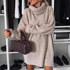 LIZAKOSHT - Elegant Warm Sweater Pullover Autumn Winter Women's Turtleneck Loose Knitted Sweater Casual Long Sleeved Solid Commuting Sweater