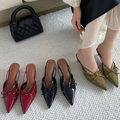 LIZAKOSHT  -  New Brand Sandals Women Sexy Pointed Toe High Heels Shallow Bow Slingback Dress Shoes Low Heel Mules Pumps Women Slipper