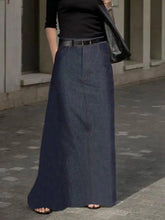 LIZAKOSHT - Female Stylish Imitation Denim A-Line High Waist Long Skirts New Spring Summer Solid Color Korean Pockets Skirt