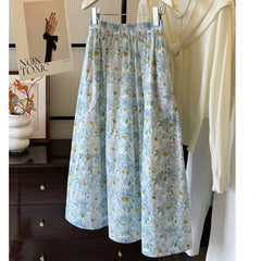 LIZAKOSHT - New Arrival Women Summer Flower Print Long Cotton Skirt High Waist A-Line Boho Maxi Skirts Faldas Femme Streetwear