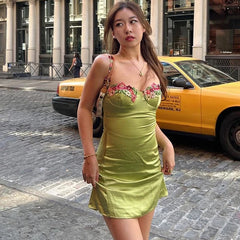 LIZAKOSHT - Elegant Embroidery Spaghetti Strap Black Summer Dresses For Women Sexy Backless Bodycon Chic Party Mini Dress Vestidos