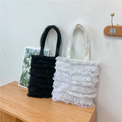LIZAKOSHT - Japanese Sweet Y2k Shoulder Tote Bags Fashion Patchwork Lace Pleated Women's Handbags All Match Girls Underarm Bag High-capacity