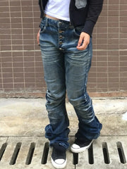 LIZAKOSHT - Washed Distressed Micro-flared Jeans for Women Stylish High Street Straight Jeans Millennial Harajuku Style Hip Hop Y2k Trousers