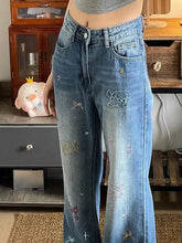 LIZAKOSHT  -  Jeans Puppy Embroidery High Waist Small Retro Design Women'S Summer Straight Slim Loose Wide Leg Pants Trendy