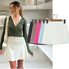 LIZAKOSHT - High Street Fashion Mini Skirts Satin Skirts Women Blogger Candy Color High Waist A-line Summer Skirt