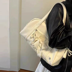 LIZAKOSHT - Japan Style Pillow Bags For Women Luxury Designer Handbags Purses 2024 New In PU Silk Scarf Bow Large Capacity Underarm Shoulder