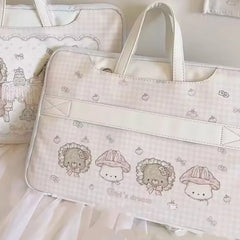 LIZAKOSHT - Ins Korean Sweet Cute Cartoon Print Laptop Bag Women MacBook Air Pro 13 14 15 16 Inch Laptop Sleeve Computer Tablet Pink Handbag
