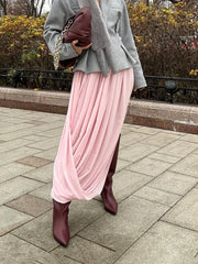 LIZAKOSHT - Casual Beach Holiday Long Skirt Women's Mesh Pleated High Waist Solid Elegant Patchwork Summer Maxi Skirt Female Clothes