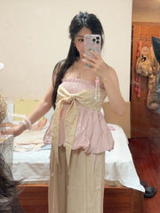 LIZAKOSHT - Sweet Korean Style Knot Tube Top Vest Women's Summer New Pink Waist-Cinching Strapless Shirt Young Women's Fashion