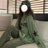 LIZAKOSHT - Harajuku Hoodie Women Streetwear Vintage Star Embroidery Y2k Tops Casual Hooded Korean Oversized Sweatshirt Clothes for Teens