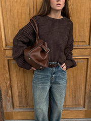 LIZAKOSHT - Fashion Loose O-neck Knitted Pullover For Women Casual Long Sleeve Solid Chic Sweater Autumn Winter Lady Daily Knitwear New