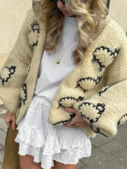 LIZAKOSHT - Women's Crochet Knitted V-neck Casual Cardigan Female Single Breasted Long Sleeved Sweater Female Streetwear Knitted Cardigans