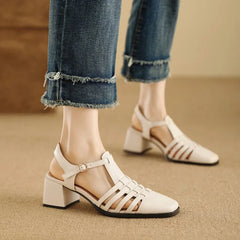 LIZAKOSHT - Retro breathable top layer sheepskin sandals with hollowed out upper design for comfort Simplicity