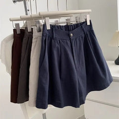 LIZAKOSHT - Summer High-Waist Vintage Linen Shorts Women's Versatile Slimming