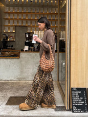 LIZAKOSHT - Women Chic Casual Leopard Print Long Pants Loose High Waist Wide Leg Trousers 2024 Spring New Fashion Vintage Female Streetwear