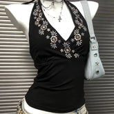 LIZAKOSHT - New Vintage Punk Black Slim Slash Neck Vest Women High Street Sexy Backless Tees Summer Japanese Subculture Retro Tank Tops