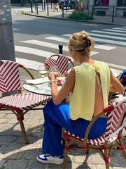 LIZAKOSHT - Street Knit Women Vest Sweater Elegant Lace Up Sleeveless Backless Female Sweaters 2024 Spring Summer Casual Lady Outwear