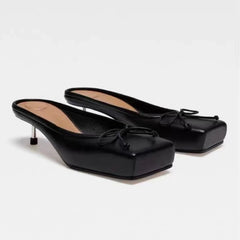 LIZAKOSHT - Designer Mule Pumps Women Slippers Bow Square Toe Party Dress Shoes Women Red Elegant Sexy Luxury High Heels Sandals Women