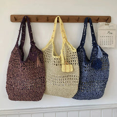 LIZAKOSHT - Eco-friendly Handmade Women Designer Straw Mesh Shoulder Bag Beach Holiday Dress Beach Shopping Bags