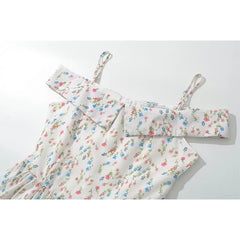 LIZAKOSHT - Elegant Women Sweet Floral Print Sexy Off Shoulder Dress Low Waist Summer Ladies Party Mini Dresses