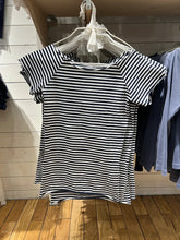 LIZAKOSHT - Navy Striped Slash Neck Slim T-Shirt Women New Raw Hem Short Sleeve Cotton Tees Summer Y2k Streetwear Vintage Tshirt Y2k Tops