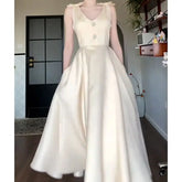 LIZAKOSHT - Summer Champagne Bow A Line Dress Women Elegant Slim Waist Party Dress