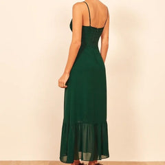 LIZAKOSHT - Elegant Adjustment Spaghetti Strap Vest Retro Chiffon Ruffled Ladies Dress Retro Back Zipper Ladies Summer Dress Women