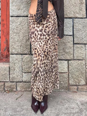 LIZAKOSHT - Women's Skirts Summer Fashion Chic Leopard Print Mesh Long Skirt Female Clothing High Waist Slim Dress Streetwear