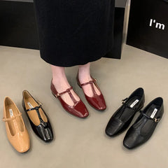 LIZAKOSHT - Spring New Brand Women Flat Shoes Fashion Round Toe Ladies Dress Mary Jane Shoes Flat Heel Casual Ballerinas Shoes New