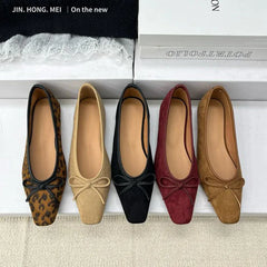 LIZAKOSHT - Female Flats Shoes Women Classics Casual Loafer Fashion Square Toe Soft Heel Design Bow Knot 2025 Spring Leopard Print Ballerina
