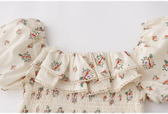 LIZAKOSHT - Women's French Retro Square Collar Ruffled Puff Sleeve Floral Dresses Female Summer Niche A-line Mid-length Temperament Dress