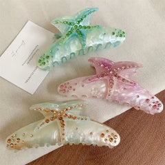 LIZAKOSHT - 1pc Large Diamond Set Starfish Hair Clip,Summer Beach Starfish Hair Clip,Non Slip Acetate Power Hold Chin Hair Clip