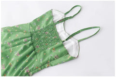 LIZAKOSHT - Women's Off-shoulder Sleeveless Fungus Edges Floral Suspender Dresses Summer High Waist Waist Slim Mid-length Slit Sling Dress