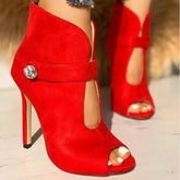 LIZAKOSHT - Suede Stiletto Heels Peep Toe Women Sandals Shoes Sexy Women's Buckle Metal Decoration Sandals