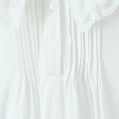 LIZAKOSHT - Sweet White Spliced Lace open Buttons Peter Pan Collar Mini Sleeveless Dress Women Wood ears Hem Loose Straight Short Vestidos