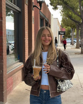 LIZAKOSHT  -  Women Solid Zipper Leather Jacket Fashion Patchwork Lapel Collar Long Sleeve Loose Overcoat Female Autumn High Street Outerwear