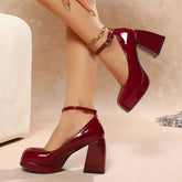 LIZAKOSHT - Big Size 44 Summer Vintage y2k Pink Platform Pumps Black Yellow Sweet Chunky High Heels Ankle Strap Pumps Shoes Women