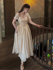 LIZAKOSHT  -  Summer New Women Fashion Elegant Birthday Midi Dresses Vintage Female Evening Prom Party Lace-Up Lady Clothes Vestdios