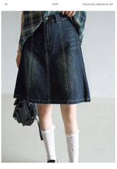 LIZAKOSHT - Vintage High-waisted Denim Skirt Women's 2026 Summer A-character Women's Mid-skirt