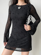 LIZAKOSHT - Black Ruffle High Waist Mini Dress Women's Sexy Slim Long Sleeve Short Skirt Fall Pullover Bodycon Party Dress Women