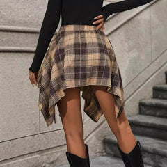 LIZAKOSHT - New Women's Nightclub Fashion Irregular Grid Tied Sleeves Fake Shirt Half Skirt
