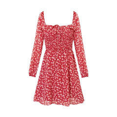 LIZAKOSHT  -  European and American Style Square Collar Lace Floral Dress Spring and Summer New High Waist Slim A Short Skirt Women