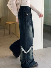 LIZAKOSHT  -  Women's Blue Baggy Jeans Aesthetic Vintage Oversize Cowboy Pants Harajuku Straight Denim Trousers Y2k 2000s Trashy Clothes