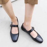 LIZAKOSHT - Designer Women Velvet Mary Janes Belt Strap Shoes Ladies Square Toe Flats Ballerina Dress Barefoot Loafers Brides Ballets Femmes