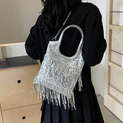 LIZAKOSHT - Trendy Design Sequin Tassels Tote Handbags and Purses Women Shoulder Crossbody Bags 2024 New Messenger Clutches Bag High Quality