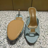 LIZAKOSHT - Summer Women High Heels Sandals Square Buckle Diamond Open Toe Slingbacks Zapatos De Mujer Female Mules Shoes
