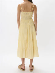 LIZAKOSHT - Women Summer Sleeveless Sling Dress Casual Solid Front Tie-up Ruffles A-Line Party Dress Vacation Cocktail Streetwear